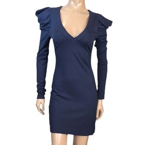 French Connection Puff Sleeve Mini Dress Womens Size 6 Blue Ponte Long Sleeve